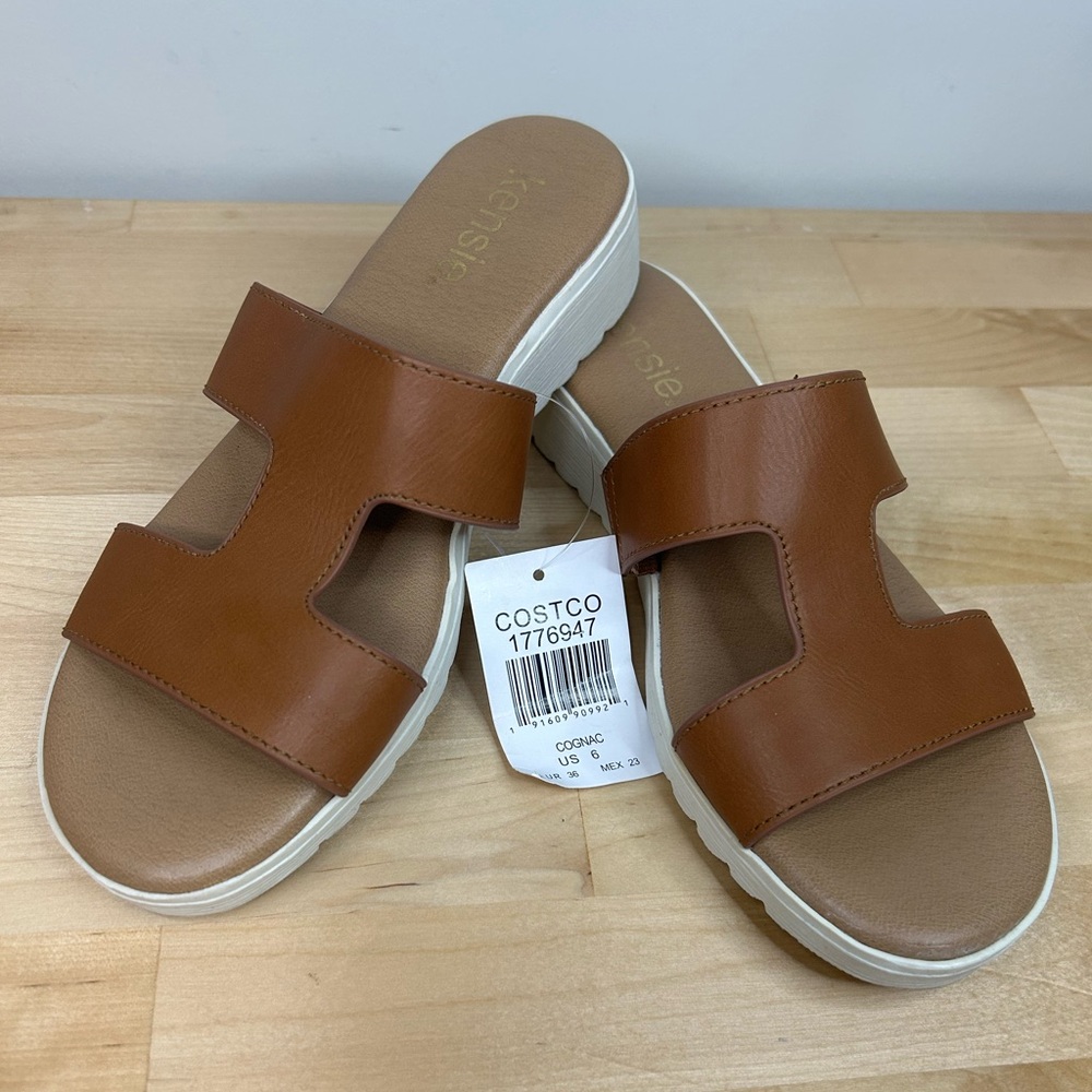 Kensie Slide Sandals Size 6 Cognac Brown Comfort Flat Slip On NWT